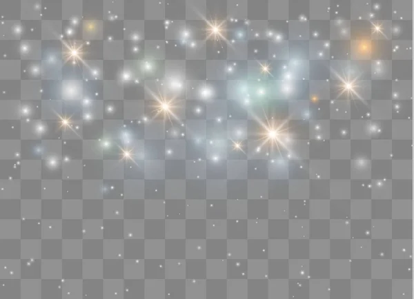 Světelné Zářící Hvězdy Vektor Třpytí Průhledném Pozadí Vánoční Abstraktní Vzor — Stockový vektor