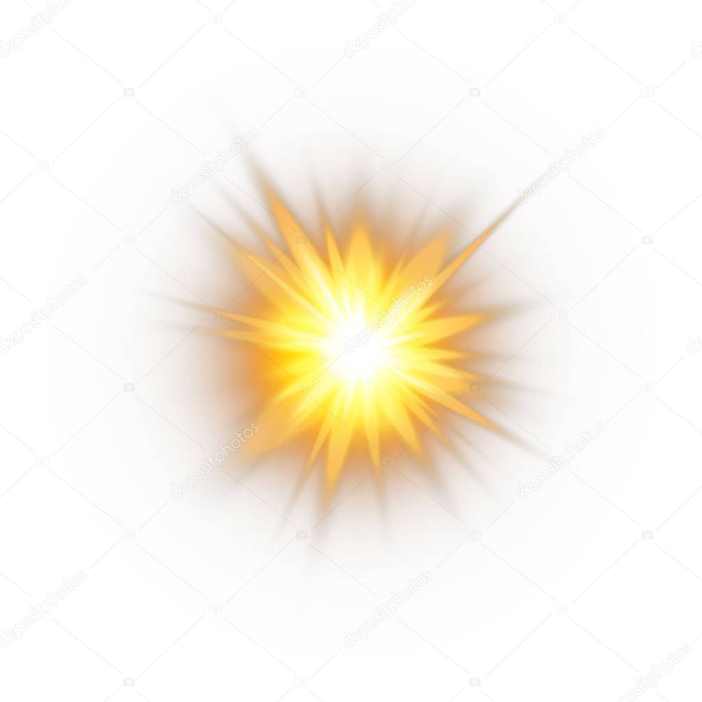 Glow light effect, explosion, glitter, spark, sun flash. Vector illustration.