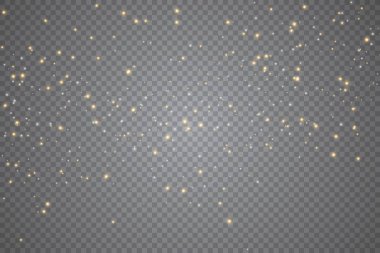 Kıvılcımlar özel ışık efekti. Şeffaf arkaplanda vektör ışıltısı. Noel soyut kalıbı. Parıldayan sihirli toz parçacıkları. 