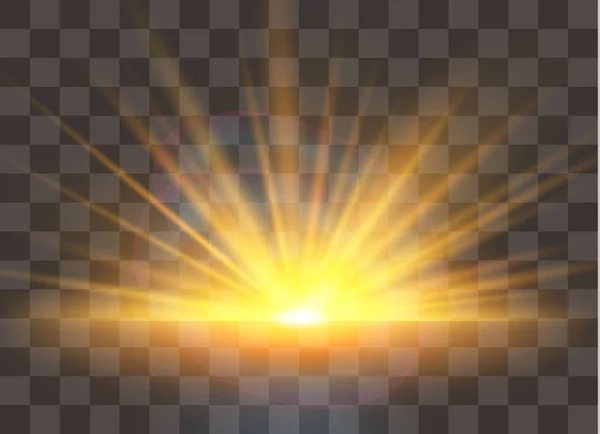 日の出 夜明け ベクトル透明な太陽光 特殊レンズフレアライト効果 — ストックベクタ