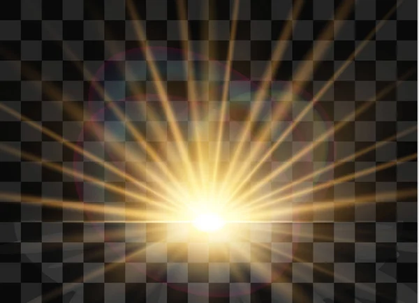 Lever Soleil Aube Lumière Solaire Transparente Vectorielle Effet Lumière Torche — Image vectorielle