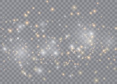 Işık efekti yıldızları. Şeffaf arkaplanda vektör ışıltısı. Noel soyut kalıbı. Parıldayan sihirli toz parçacıkları. 