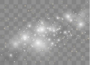 Işık efekti yıldızları. Şeffaf arkaplanda vektör ışıltısı. Noel soyut kalıbı. Parıldayan sihirli toz parçacıkları. 