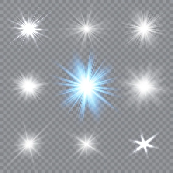 Zářící Světlo Exploduje Průhledném Pozadí Jiskřící Magický Prach Jasná Hvězda — Stockový vektor