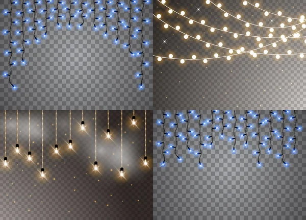 Uppsättning Julljus Isolerade Realistiska Designelement Glödande Lampor För Xmas Julkort — Stock vektor