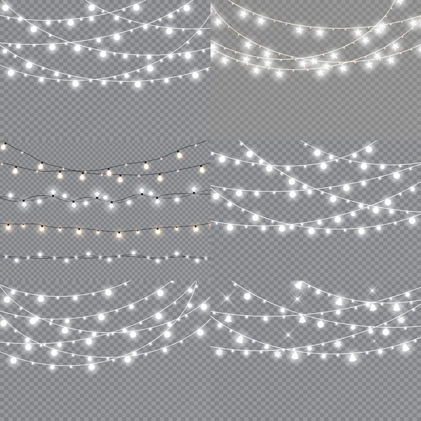 Set Luces Navideñas Aisladas Elementos Diseño Realistas Luces Brillantes Para — Archivo Imágenes Vectoriales