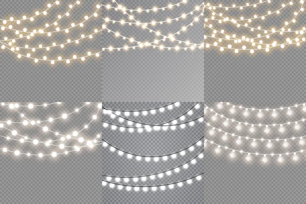 Set Von Weihnachtsbeleuchtung Isoliert Realistische Design Elemente Leuchtende Lichter Für — Stockvektor