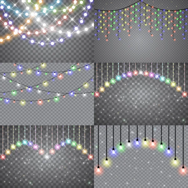 Set Luces Navideñas Aisladas Elementos Diseño Realistas Luces Brillantes Para — Vector de stock