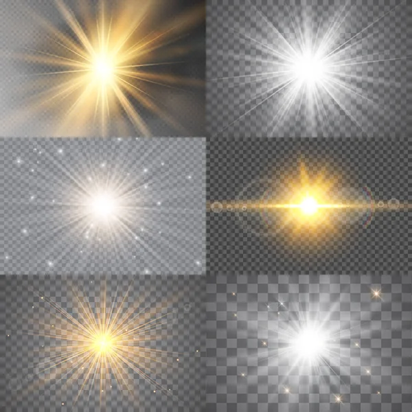 Estrellas Efecto Luz Brillante Vector Brilla Sobre Fondo Transparente Patrón — Archivo Imágenes Vectoriales