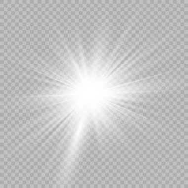 Parlayan ışık efekti, patlama, glitter, kıvılcım, Güneş flaş. Vektör çizim.