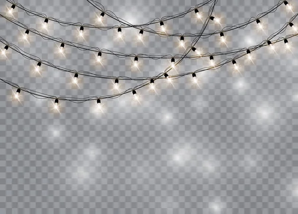 Luces Navideñas Aisladas Elementos Diseño Realistas Luces Brillantes Para Navidad — Vector de stock