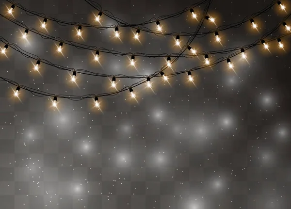 Christmas Lights Geïsoleerde Realistische Ontwerpelementen Gloeiende Lichten Voor Kerstvakantie Kaarten — Stockvector