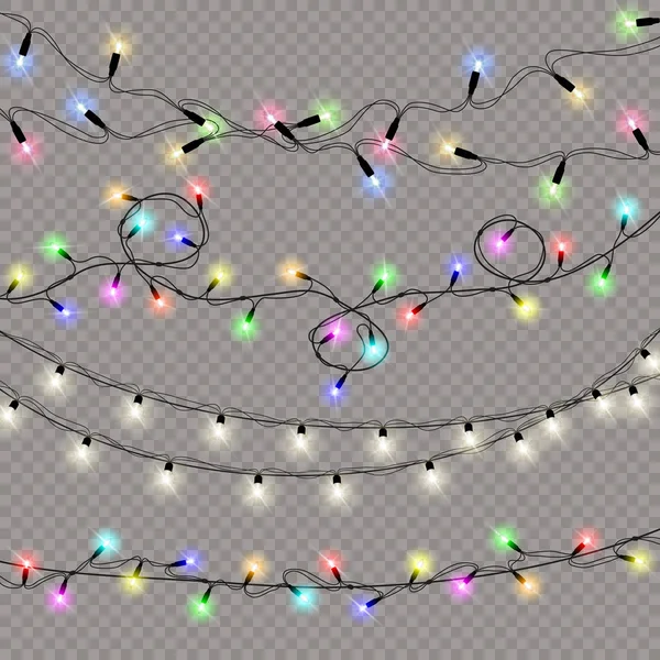 Set Christmas Lights Isolated Realistic Design Elements Glowing Lights Xmas — Stock Vector