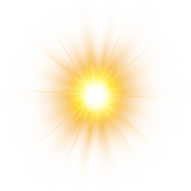 Yayılmış sarı güneş patlaması ve uzun, yumuşak radyal çizgiler.