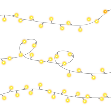 Şenlikli sarı iplik ışıkları dalgalı desenler halinde dizilmiş. Şeffaf arkaplan