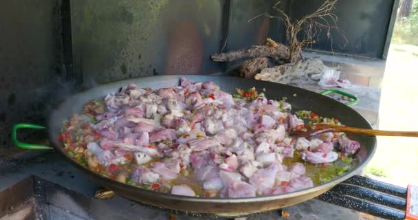 Matlagning Valenciansk Paella Dag Augusti — Stockvideo