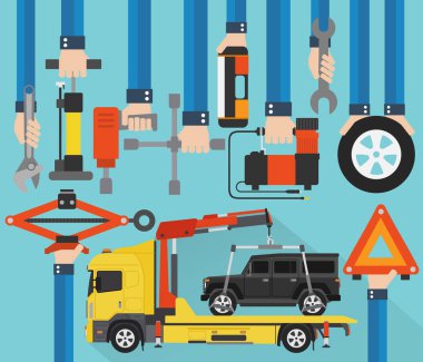 Araba servisi düz tasarım çıktığımız araba vektör çizim ile