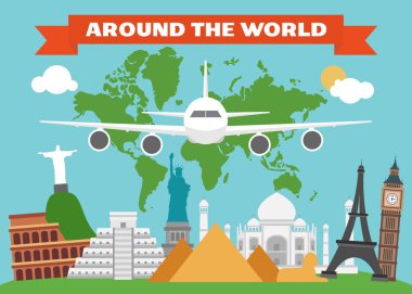 Dünya düz tasarımla harita arazi. Vektör çizim