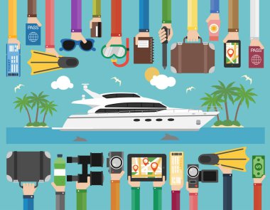 Tekne seyahat düz tasarım cruise. Vektör çizim