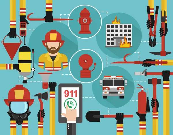 Feuerwehr Infografik Konzept Flache Online Anruf Vektor Illustration — Stockvektor