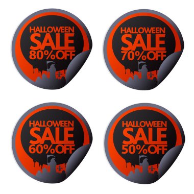 Scytheman Cadılar Bayramı etiketlileri 50,60,70,80. Vektör çizim