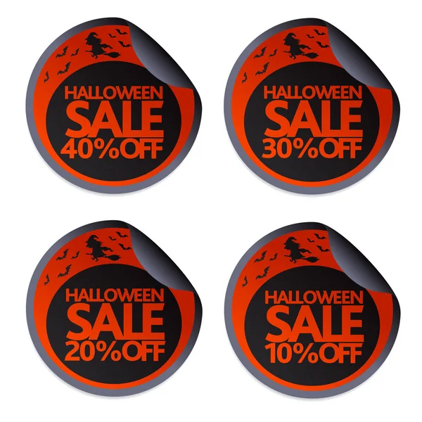 Halloween Sale Stickers Witch Broomstick Vector Illustration — Stock Vector