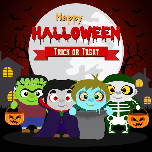 Happy Halloween Trick Treat Dzieci Strój Halloween Ilustracja Wektorowa — Wektor stockowy