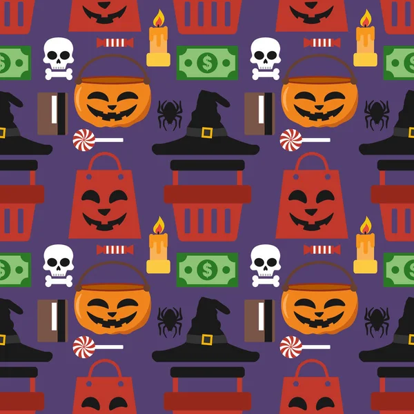 Halloween Sem Costura Venda Plana Violet Vector Ilustração — Vetor de Stock