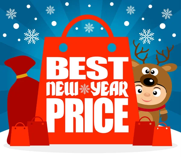 最好的圣诞节价格与孩子在服装鹿 向量例证 — 图库矢量图片