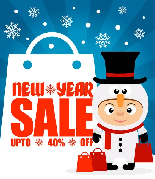 Year Sale Background Upto Child Costume Snowman Vector Illustration — Stock Vector