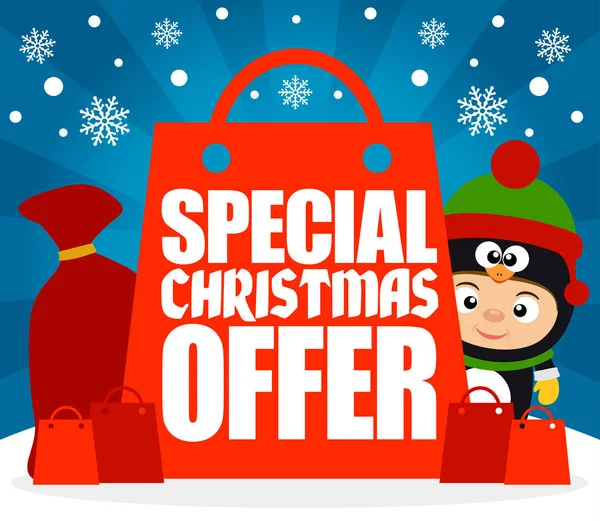 Special Christmas Offer Child Costume Penguin Vector Illustration — Stock Vector