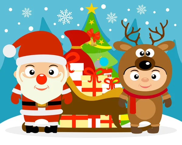 New Year Vector Illustration Kids Costume Santa Deer Vector Illustration — Stock Vector