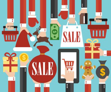 Yeni yıl, yılbaşı Online satış kavramı modern düz tasarım