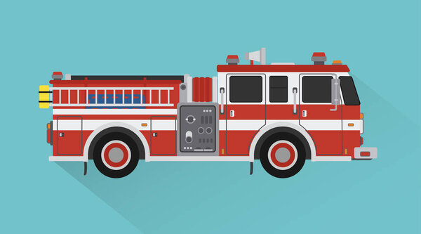 Fire truck rescue engine transportation design flat style.Vector illustration
