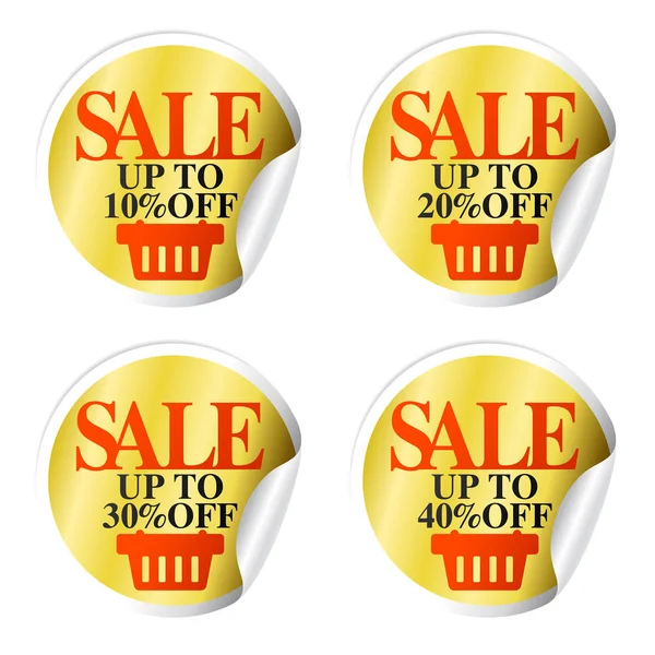 Sale stickers with shopping basket up to 10,20,30,40 percent off.Vector illustration