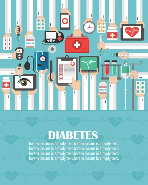 Diabetes Medical Flat Design Lorem Ipsum Simply Text Vector Illustration — Stock Vector