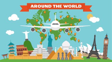 Düzlem ve harita arazi vektörü ile dünya çapında düz tasarım 