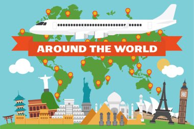 Düzlem ve harita arazi ile dünya çapında düz tasarım