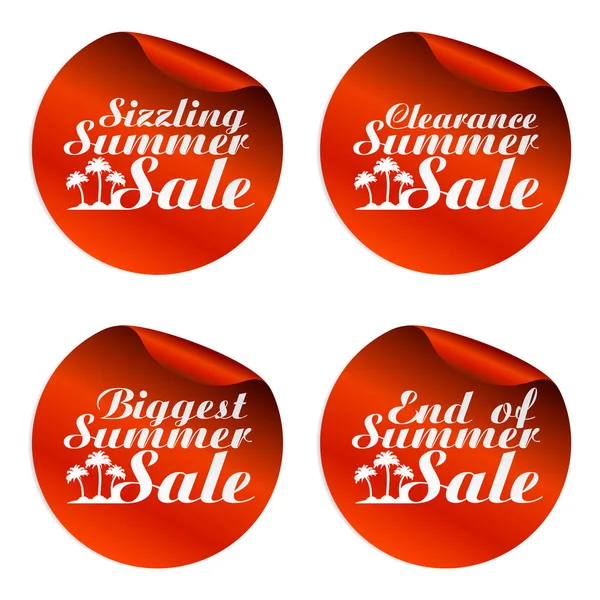 Red summer sale stickers sizzling, clearance, biggest, end of — стоковый вектор