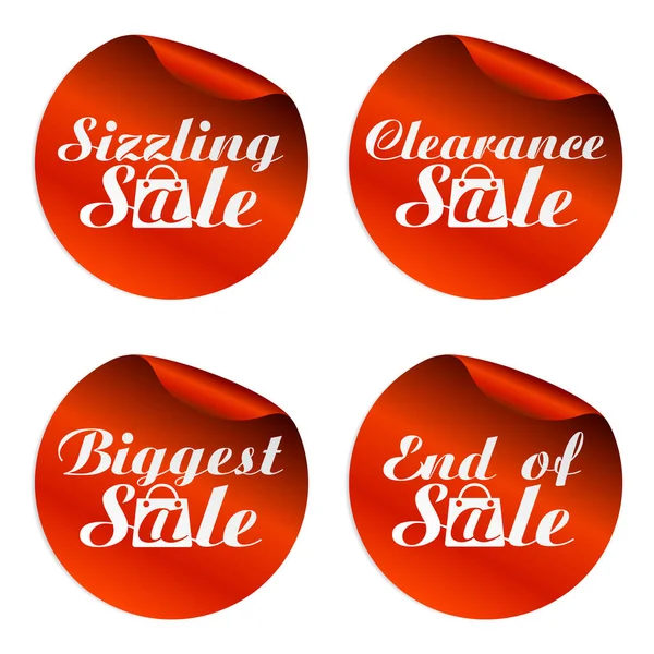 Röd försäljning klistermärken Sizzling, clearance, största, slutet av med påse — Stock vektor