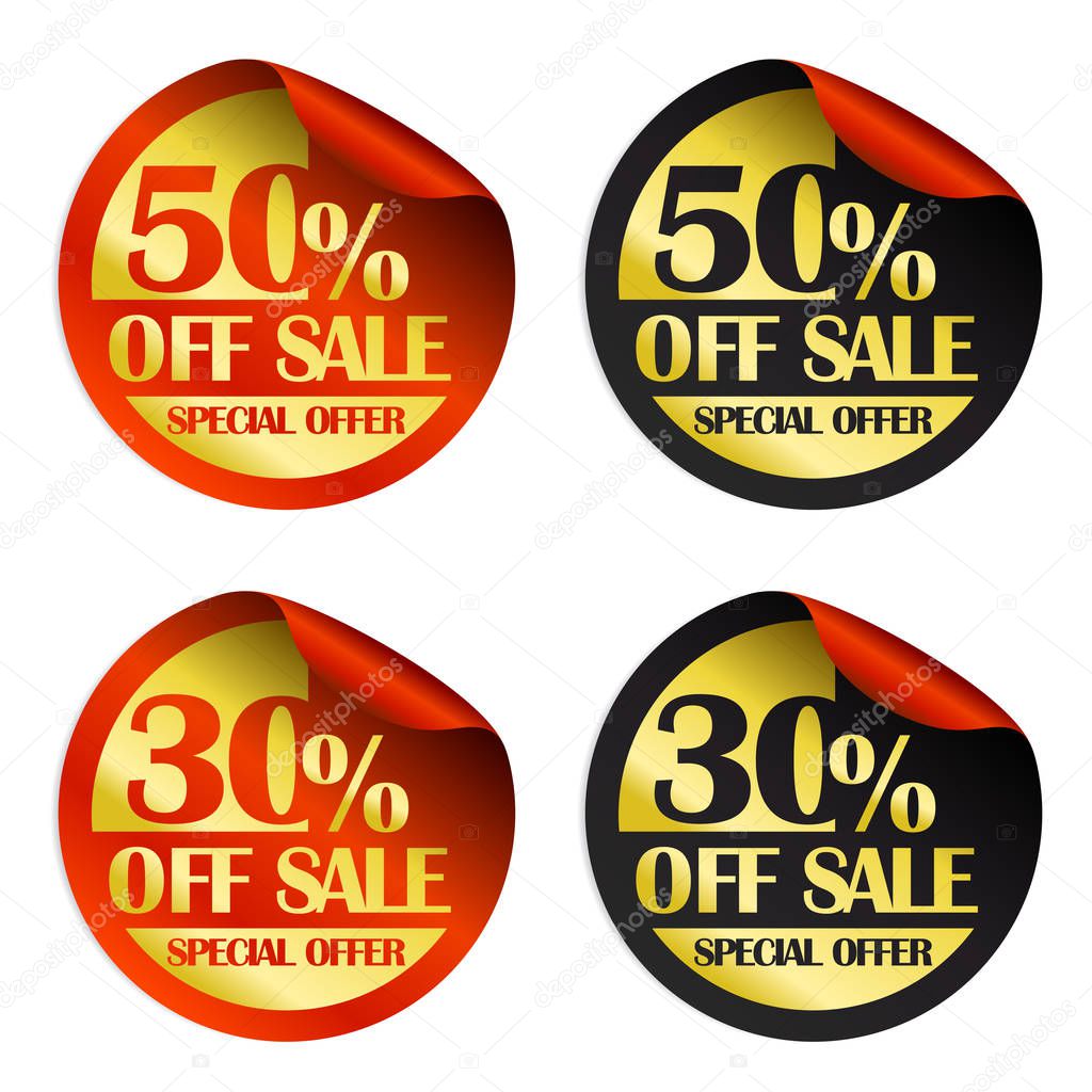 Red and black 50,30 % off sale, special offer stickers set