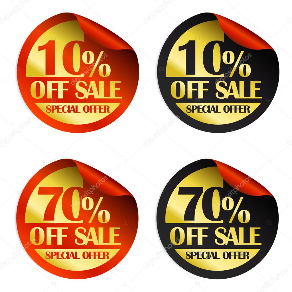 Red and black 10,70 % off sale, special offer stickers set