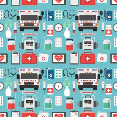 Ambulans ile tıbbi sorunsuz düz tasarım seti