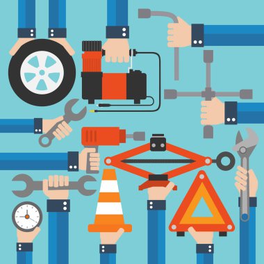 Araba acil durum ekipmanları modern tasarım düz set 