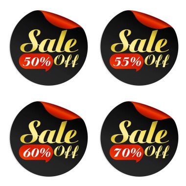 Siyah, kırmızı, altın satış çıkartmaları kabarcık ile ayarlanmış 50%, 55%, 60%, 70% kapalı