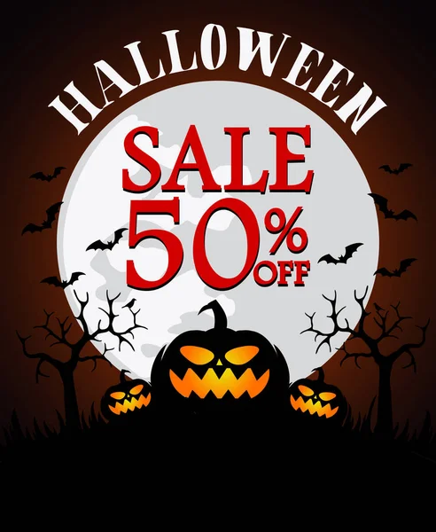 Fondo de la venta de Halloween con la calabaza 50% off — Vector de stock