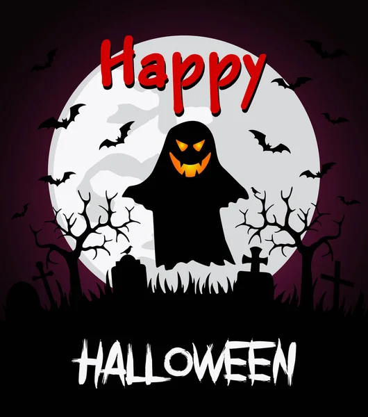 Happy Halloween background.Vector illustration ghost at a cemetery on halloween — Stock Vector