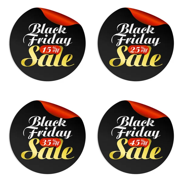 Stickers Soldes du Vendredi Noir sertis de bulle 15 %, 25 %, 35 %, 45 % de réduction — Image vectorielle