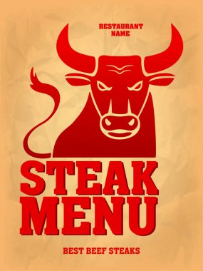Biftek Menüsü. En iyi biftekler. Menü kartı tasarımı. Vektör illüstrasyonu