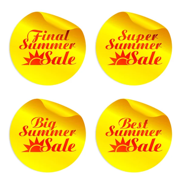 太陽のシンボルと黄色の夏の販売ステッカー最終的に スーパー 大きな 最高の ベクターイラスト — ストックベクタ
